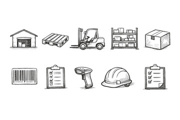 Logistics and warehouse line icon set. Inventory management and shipping tools collection