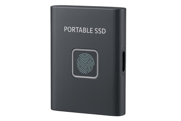 Portable ssd drive with fingerprint security on transparent background