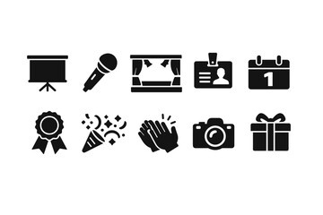 Obraz premium Event and celebration silhouette icon set: event planning, party icons collection