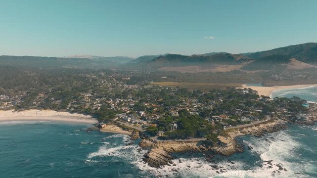 Aerial drone view of Carmel by the Sea, California 