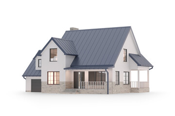 Modern American House Exterior 3D Render Isolated on Transparent Background