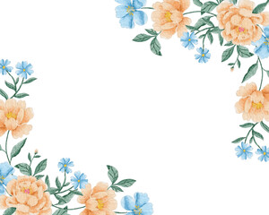 Peach Peony and Blue Anemone Watercolor Border