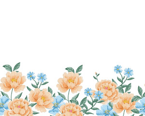 Peach Peony and Blue Anemone Watercolor Background