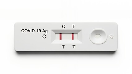 Covid-19 Rapid Antigen Test Kit with Positive Result Lines in White Background