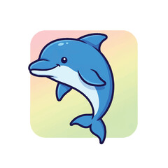 Naklejka premium Blue Cartoon Dolphin Illustration Jumping Freely.