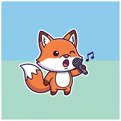 Obraz premium Cartoon Fox Singing into Microphone.