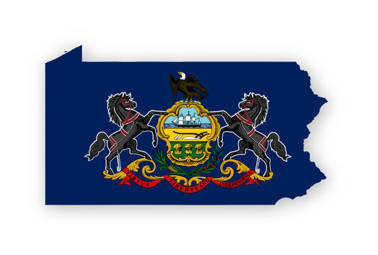 Pennsylvania flag map poster. US state pride wall decor artwork. Patriotic printable digital art. Detailed vector illustration