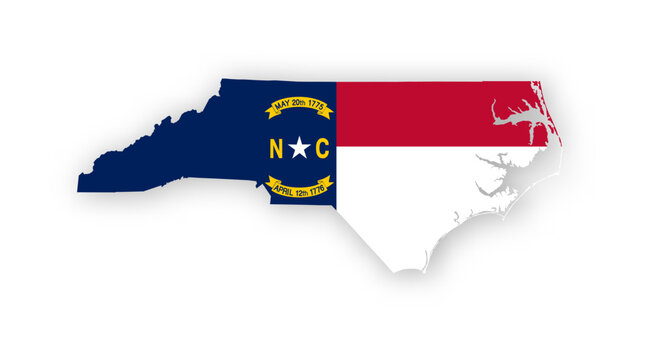 North Carolina flag map poster. US state pride wall decor artwork. Patriotic printable digital art. Detailed vector illustration