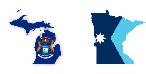 Naklejka premium Michigan flag map poster. US state pride wall decor artwork. Patriotic printable digital art. Detailed vector illustration