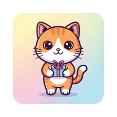 Obraz premium Cartoon Cat Holding Gift Box.