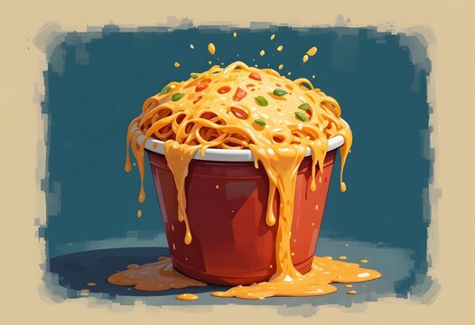 Overflowing spaghetti bucket: a delicious mess of pasta with creamy cheese sauce. baked spaghetti cup
