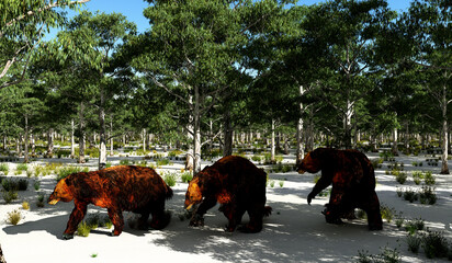 Obraz premium Megatherium Afternoon - Megatherium was a herbivorous Giant Ground Sloth that lived in Central and South America during the Pliocene and Pleistocene Periods.