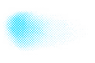 Blue halftone gradient with dissolving dots texture on transparent background creating abstract design element