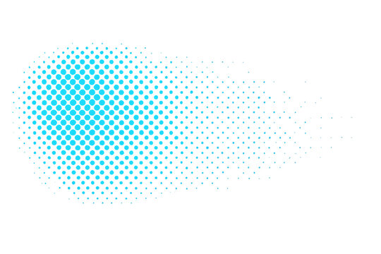 Blue halftone gradient with dissolving dots texture on transparent background creating abstract design element