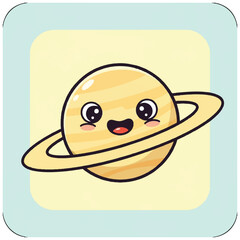 Cartoon Planet Character With Ring System. © Dian