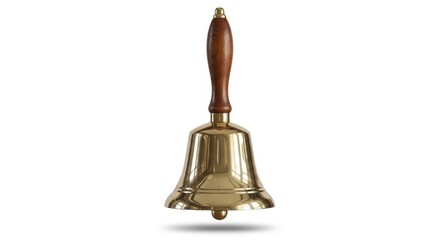 Elegant Brass Hand Bell with Wooden Handle for Announcements.