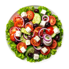 Greek Salad with Cucumbers, Tomatoes, Olives and Feta Cheese Isolated on a Transparent Background 