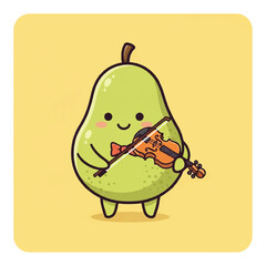 Cartoon Pear Playing Violin Character Illustration. © Wahyu