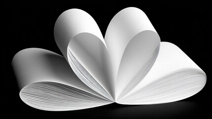 Studio shot of an abstract paper sculpture. Folded white sheets against a black background