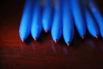 Macro shot of new ball pen with red ball ends
