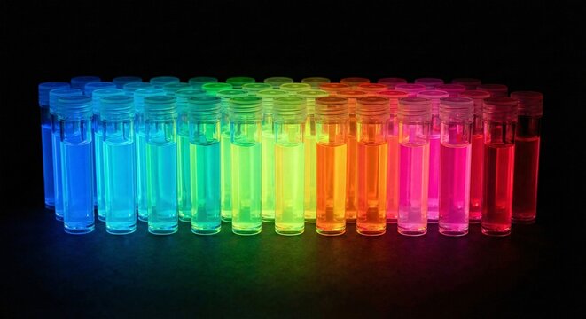Vibrant rainbow spectrum chemical vials