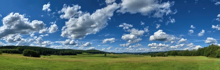 Obraz premium Scenic Countryside Landscape With Blue Sky Clouds.