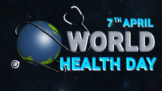 3d animation of rotating globe with space background and statoscope to celebrate world health day