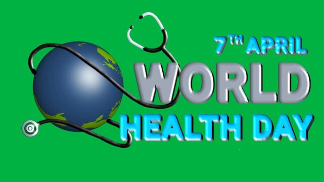 3d animation of rotating globe with green screen background and statoscope to celebrate world health day