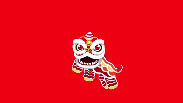 chinese dragon head Animated traditional Chinese Lion Dance performing rhythmic movements on a red background