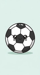 Obraz premium Cute Cartoon Soccer Ball with Happy Face on Light Blue Background.