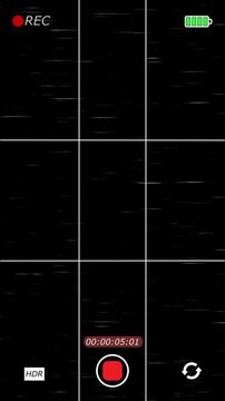 Vertical Recorder Phone Interface &ndash; Alpha Channel Background with VHS Texture. cam smartphone display with HD resolution camera, overlay time recode, replay screen, battery recorder, and alpha channel