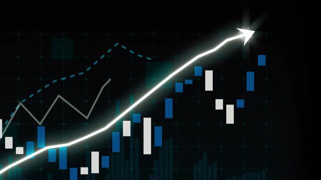 Business growth concept in allusive graph chart showing marketing sales profit increasing to future target . Excellent financial status of corporate business rise up . Finance and money 3D rendering .