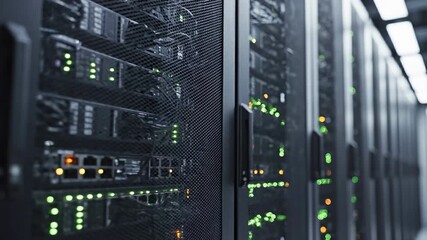 Data center server racks with blinking led lights - Powered by Adobe