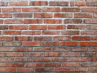 Obraz premium Red brick wall with white grout. Red brick is made from clay that is fired until it turns reddish.