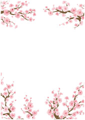 Fototapeta premium 和風 桜の花 フレーム 四隅装飾 筆タッチ