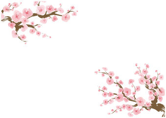 Fototapeta premium 桜の花 和風フレーム 余白デザイン 筆タッチ