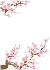 Obraz premium 和風デザイン素材 桜の枝花 フレーム 筆風