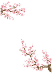 Obraz premium 桜の花 フレーム 縦レイアウト向け 筆描き