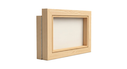 Fototapeta premium A simple empty light wooden frame on a black background.