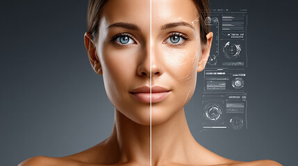 Advanced skincare technology on woman's face highlighting wrinkle reduction and anti-aging effects