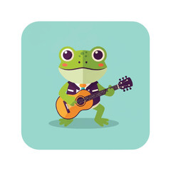 Obraz premium Cartoon Frog Playing Guitar Musician Character.