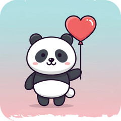 Obraz premium Cartoon Panda Holding Heart Shaped Balloon.
