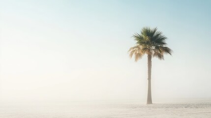 A palm tree is standing in a field of sand