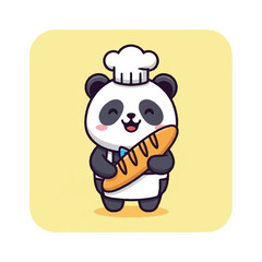 Fototapeta premium Cartoon Panda Chef Holding Bread.