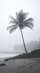 A palm tree is standing on a beach