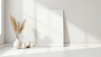 Mockup poster with home decoration, Scandinavian design decoration, 3d render, 3d illustration