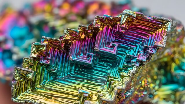 Macro of raw unpolished bismuth mineral ore crystals