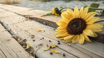 sunflower on wooden table