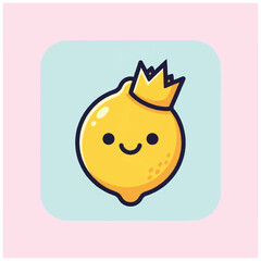 Obraz premium Cartoon Lemon Character with Crown Smiling.