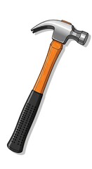 Detailed Illustration of a Classic Claw Hammer with Orange and Black Handle on White Background.